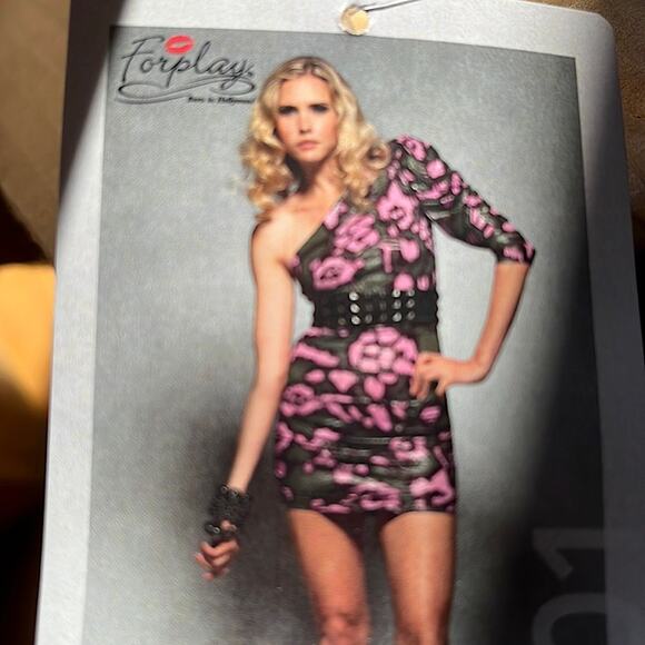 Forplay Bodycon One Sleeve Dress Pink Green Small - Picture 3 of 12